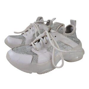 Madden NYC Rhinestone Sneaker Womens 6 White Athletic Athleisure Sparkle Time